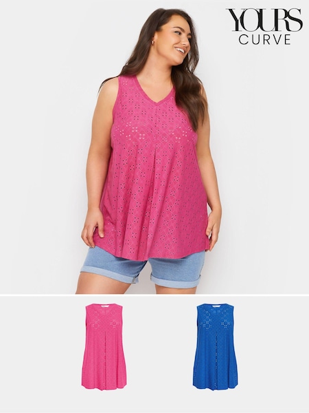 Yours Curve Blue Broderie Pleated Swing Vest 2 Pack (B73871) | €49