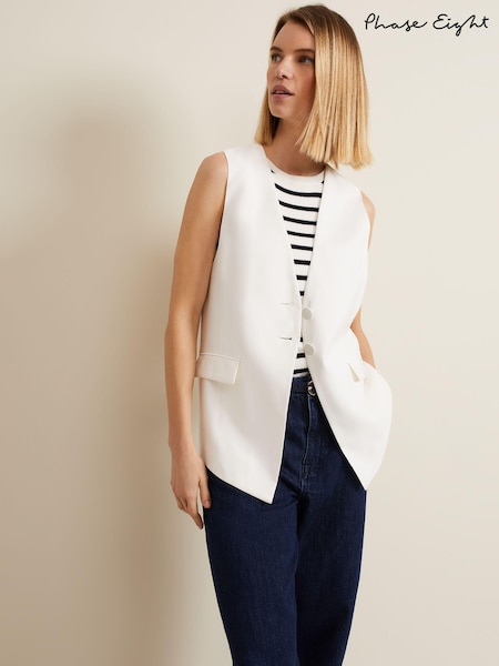 Phase Eight White Longline Inara Waistcoat (B73906) | €56