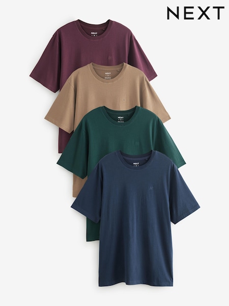 Blue/Green/Burgundy/Tan Regular Fit 100% Cotton T-Shirts 4 Pack (B73996) | €41