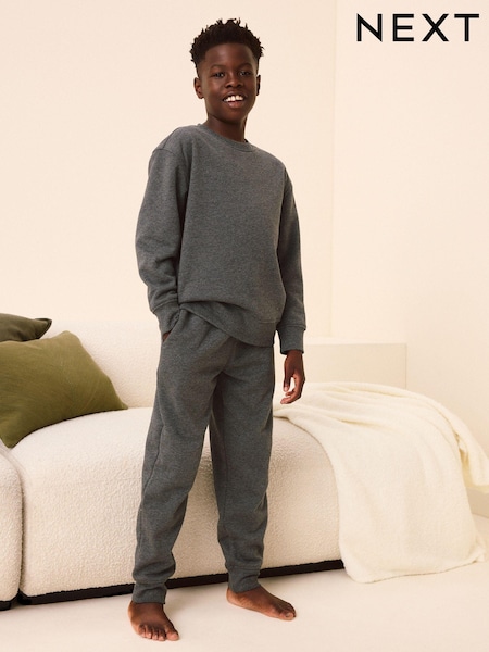 Charcoal Grey Fleece Lined Loungewear 100% Cotton Pyjamas (3-16yrs) (B74048) | AED74 - AED95