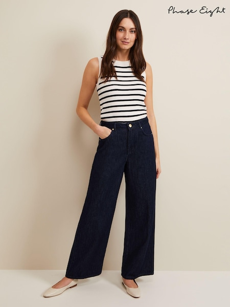 Phase Eight Blue Liana Dark Wash Wide Leg 100% Cotton Jeans (B74055) | €56