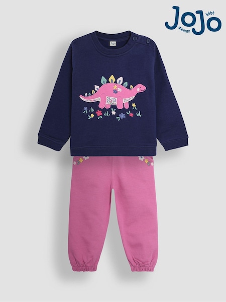 JoJo Maman Bébé Navy Dino Appliqué Sweatshirt And Joggers Set (B74059) | €18.50
