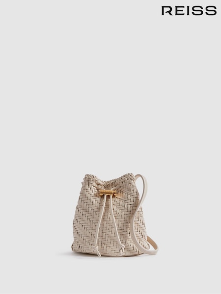 Reiss White Berti Woven Leather Bucket Bag (B74065) | €132