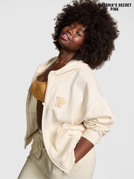 Victoria's Secret PINK White Shell Shine Zip Up Fleece Hoodie (B74109) | €56