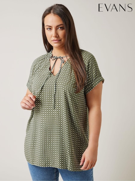 Gri - Evans Curve Dot Imprimeu Cravată Neck Bluze (B74125) | 133 LEI