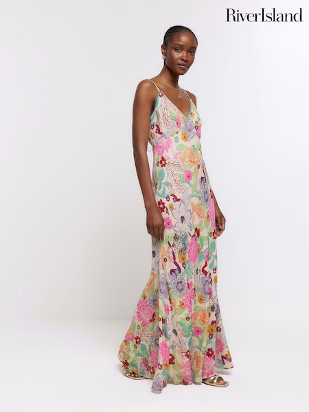 River Island Pink Floral Slip Maxi Dress (B74195) | €41.50