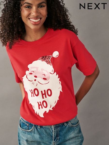 Red Christmas Short Sleeve 100% Cotton T-Shirt (B74240) | €12
