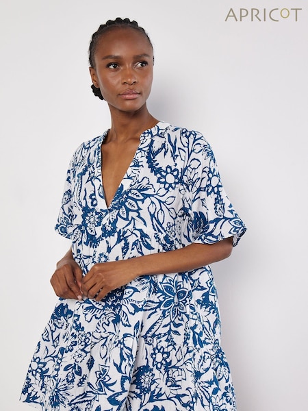 Apricot Blue Floral 100% Cotton Mini Dress (B74303) | €21.50