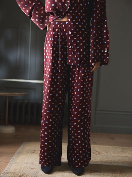 Burgundy Viscose Blend Wide Leg Trousers (B74325) | AED75