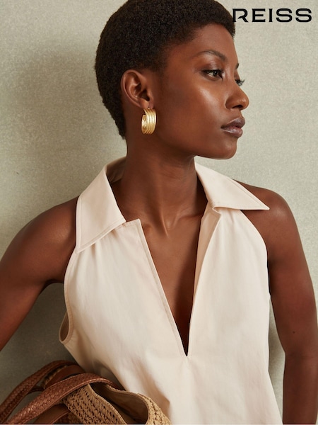 Reiss Neutral Layla Open-Collar Cotton Blend Sleeveless Top (B74387) | €181