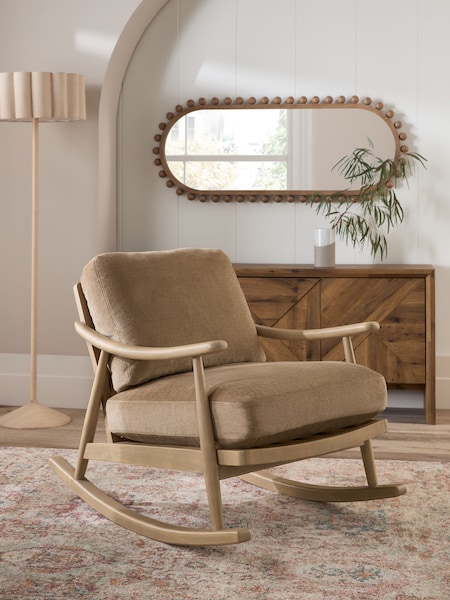 Fine Chenille Sand Natural Light Oak Effect Frame Hampton Rocking Wooden Rocking Chair (B74517) | €460