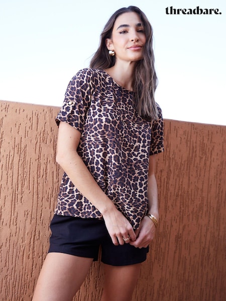 Threadbare Leopard Print Turn Up Cuff Blouse (B74519) | €14
