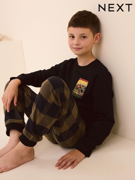 لون أحادي مربعات - Single Long Sleeve Woven 100% Cotton Pyjamas (4-16yrs) (B74534) | ‏62 ر.ق. - ‏79 ر.ق.