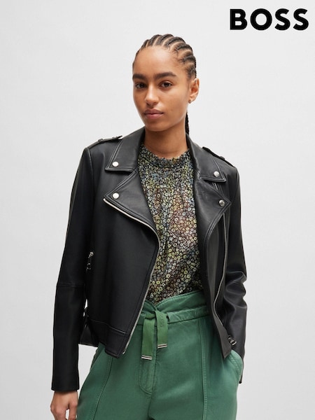 BOSS Black Nappa Leather Buckled Biker Jacket (B74643) | €299