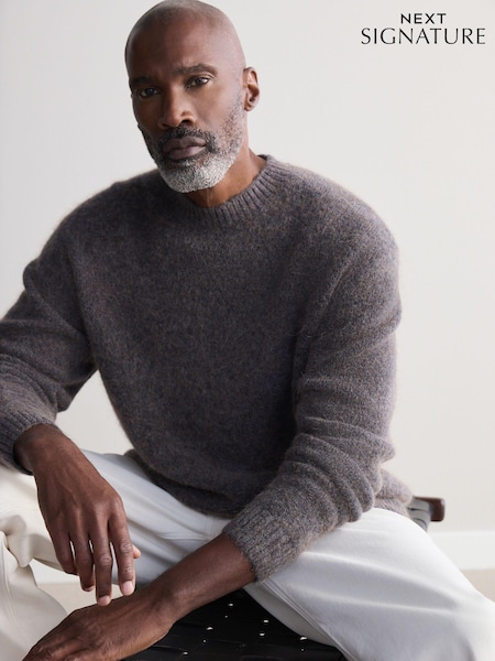 Серый - Relaxed Fit Signature Brushed Alpaca/Wool Mix Crew Jumper (B74686) | €51