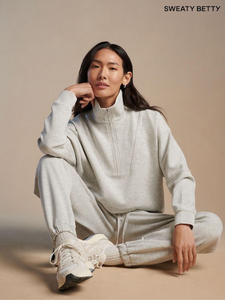 Sweaty Betty Ice Grey Marl Sand Wash Funnel Neck Half Zip Sweatshirt (B74781) | €48