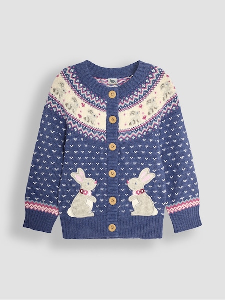 JoJo Maman Bébé Blue Bunny Knit Fairisle Pattern Cardigan (B74814) | €38
