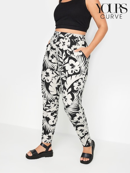 Yours Curve Black & White Tropical Print Harem Trousers (B74872) | €36