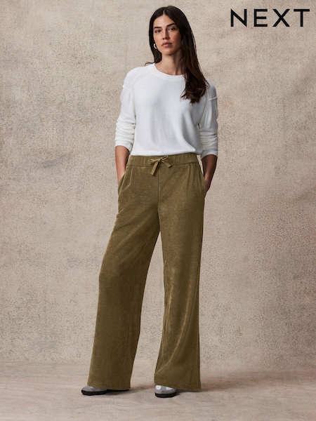 Khaki Green Pull On Wide Leg Corduroy Trousers (B74881) | €22
