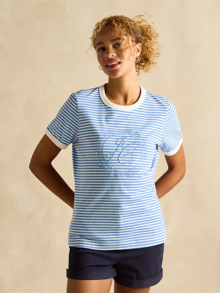 כחול/לבן - Joules Kitsford Embroidered T-shirt (B74980) | ‏121‏₪