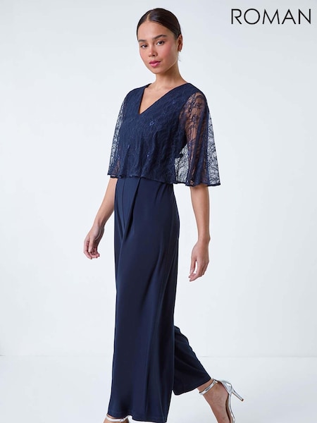 Roman Lace Overlay Wide Leg Jumpsuit (B74997) | 78 €
