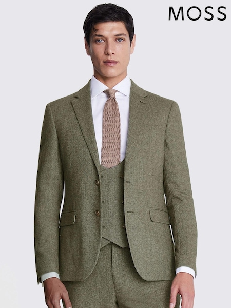 MOSS Sage Green Slim Fit Herringbone Tweed Jacket (B75050) | AED926