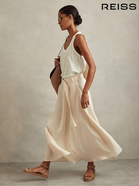 Reiss Cream Kori Belted Parachute Midi Skirt (B75079) | $218