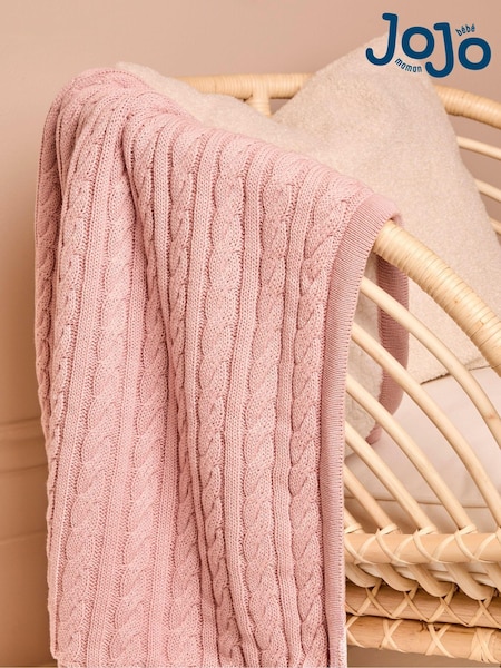 JoJo Maman Bébé Soft Pink Cable Knit Sherpa Fleece Blanket (B75095) | €48