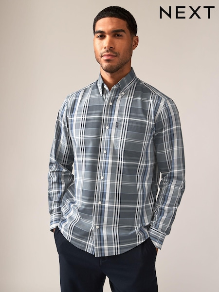 Petrol Blue Madras Check Regular Fit Easy Iron Button Down Oxford Shirt (B75101) | €14