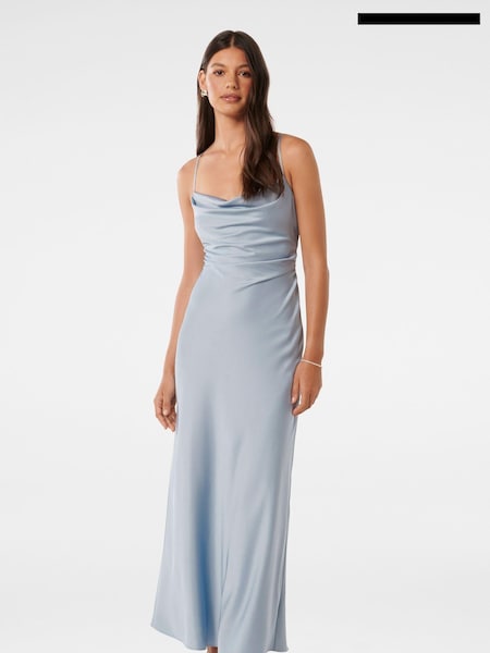 Forever New Aqua Blue Mia Boat Neck Satin Maxi Dress (B75104) | €84