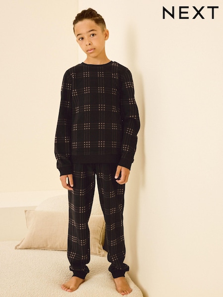 Black/White Check Single Soft Touch Fleece With Elastane (3-16yrs) (B75157) | AED56 - AED74