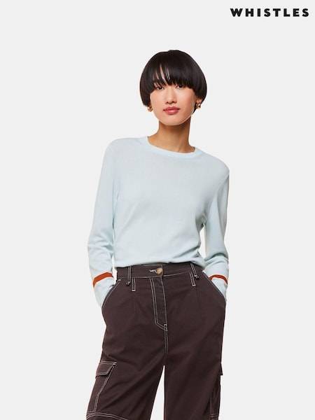 Whistles Blue Stripe Sleeve Detail Crew Jumper (B75197) | €63