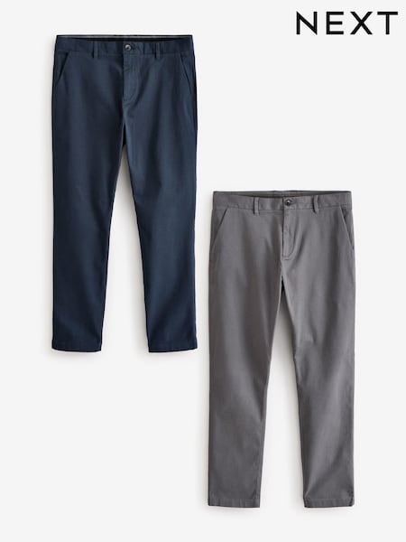 Navy/Charcoal Grey Slim Fit Stretch Printed Soft Touch Chino Trousers (B75213) | AED110