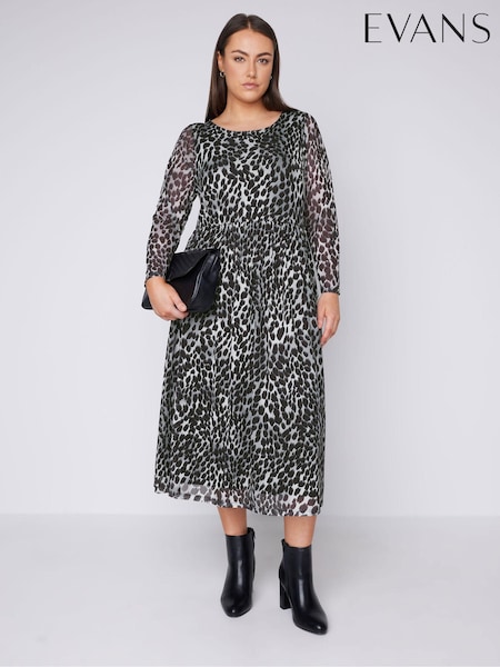 Evans Mesh Leopard Print Midaxi Long Sleeve Dress (B75235) | €50
