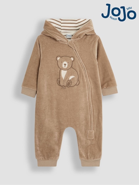 Jojo Maman Bébé Bear Appliqué Zip Up Hooded Romper (B75256) | ‏141‏₪