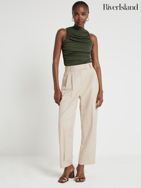 River Island Khaki Ruched High Neck Top (B75258) | €14.50