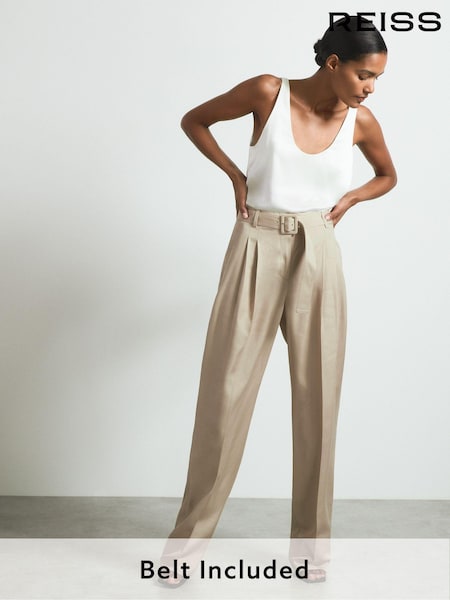 Reiss Neutral Matilda Atelier Belted Wide Leg Trousers (B75268) | €449