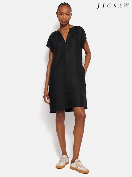 Schwarz - Jigsaw Gesmoktes T-Hemdkleid aus 100% Leinen (B75336) | 49 €