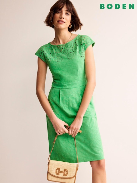 Boden Green 100% Cotton Florrie Broderie Jersey Dress (B75365) | €44.50