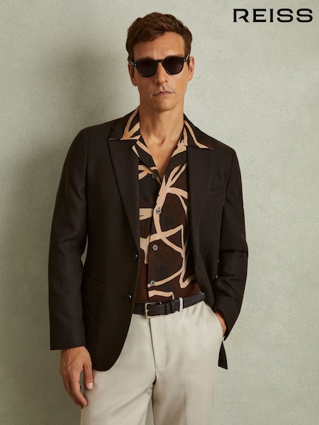 Reiss Brown/Off White Jerry Relaxed Printed Cuban Collar Shirt (B75477) | €160