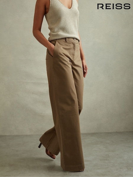 Reiss Eva Cotton Blend Wide Leg Trousers (B75485) | 1,238 LEI