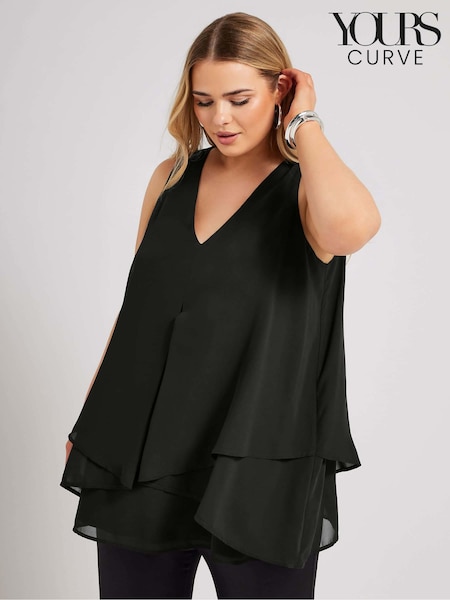 Черный - Yours Curve London Layered Sleeveless Blouse (B75505) | €42