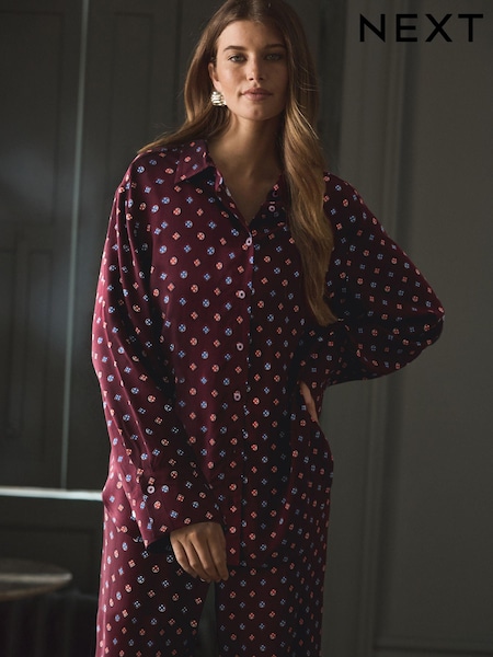 Burgundy Viscose Blend Long Sleeve Shirt (B75534) | AED65