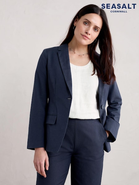 Seasalt Cornwall Blue Petite Erica Linen Blend Blazer (B75627) | ₪553