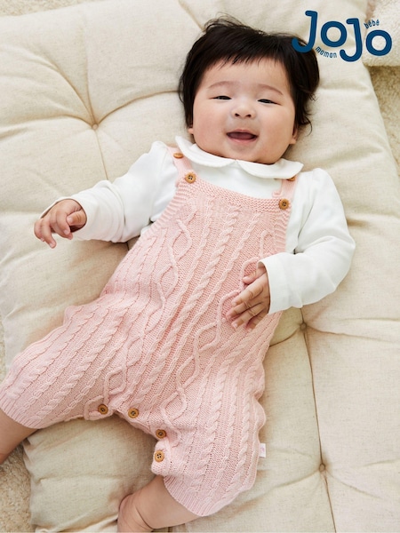 JoJo Maman Bébé Pink Knitted Dungarees & Top Set (B75640) | kr457
