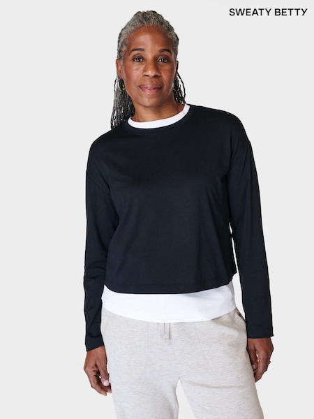 Sweaty Betty Black Essential Crop Long Sleeve T-Shirt (B75710) | €24