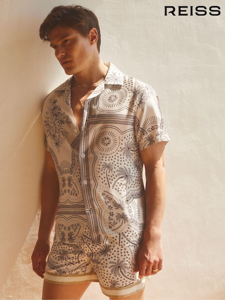 Reiss Champagne/Brown Bandana Baller Reiss | Ché Printed Elasticated Waist Swim Shorts (B75761) | SGD 400