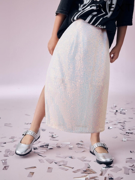 White Irredescent Maxi Sequin Skirt (3-16yrs) (B75775) | €17 - €23