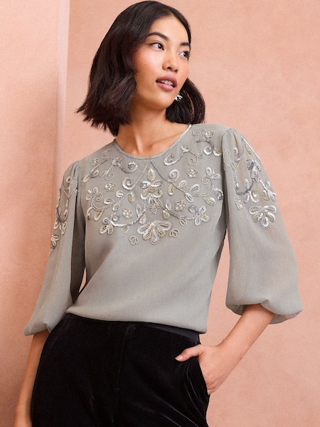 Love & Roses Embellished 3/4 Sleeve Blouse (B75792) | 193 LEI