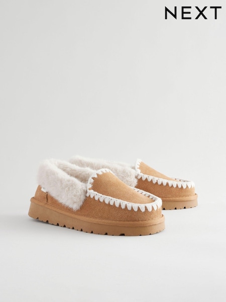 Kellanruskea Ruskea - Suede Stitch Moccasin Slippers (B75846) | €29